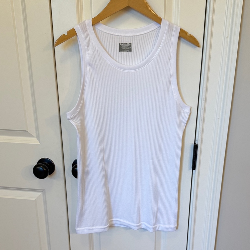 Athleta large White Ribbed Tank Top medium 6 8 10 perfect